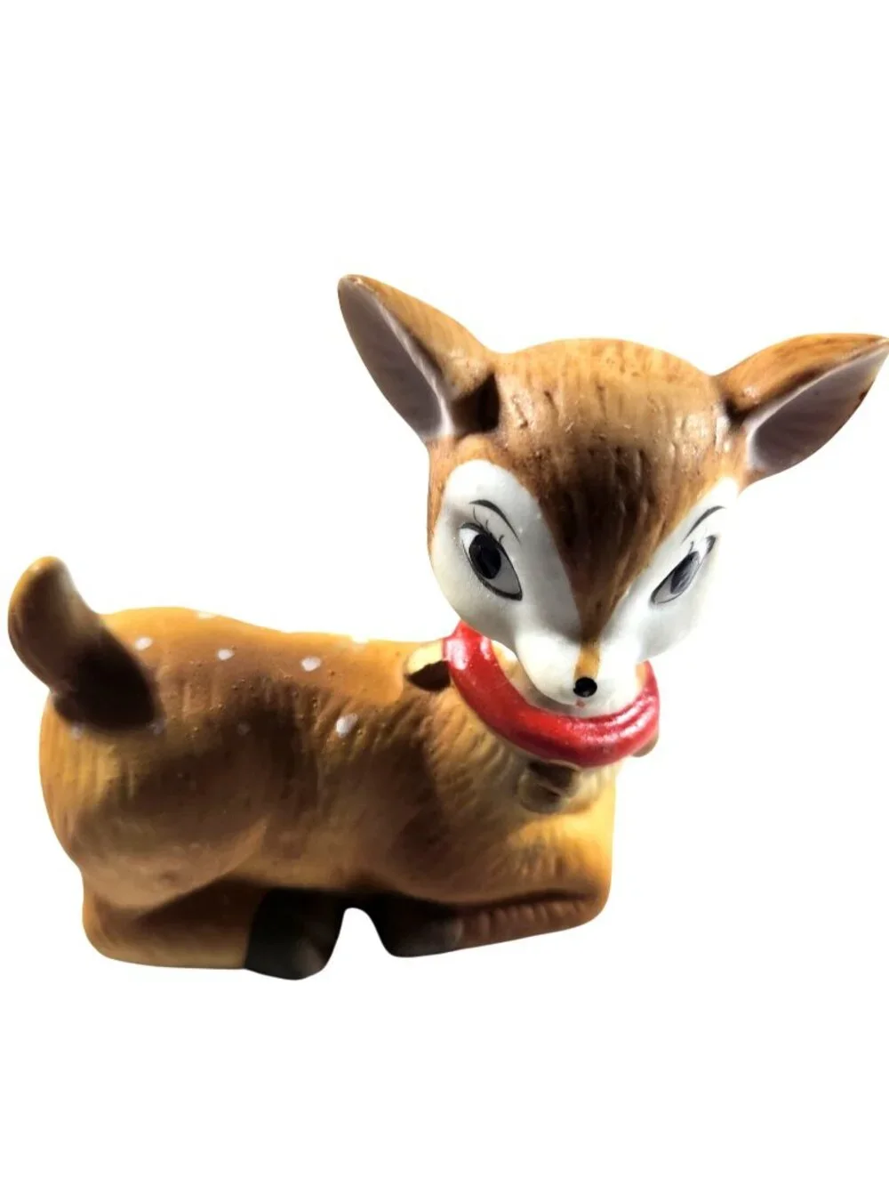 Ceramic Deer Figurines fawns vtg Homco 5606 Set Of 3 Red Collars christmas